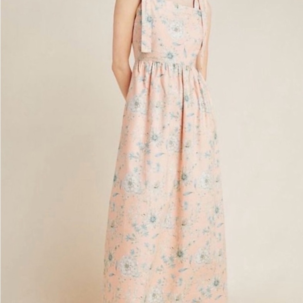 Gal Meets Glam x Anthropologie Peach Floral Tie-Strap Maxi Dress | Size 10